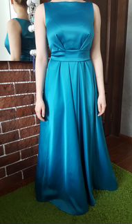 Платье вечернее в пол; голубое/бирюзовое