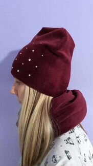 Снуд и шапка комплект со стразами swarovski новый