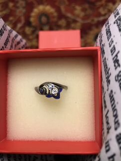 Серебряное кольцо, эмаль, фианит