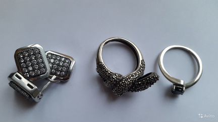 Комплект серебро 925 серьги кулон подвеска кольцо