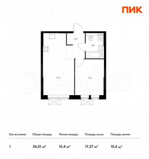 1-к квартира, 36 м², 17/24 эт.