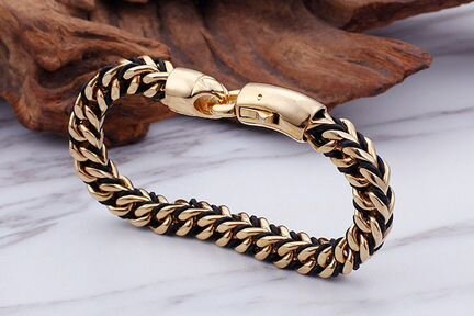 Стальной браслет цепь мужская позолоченный S245