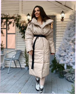 Пуховик длинный с капюшоном в стиле zara