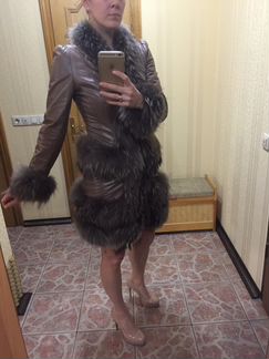 La reine blance кожаное пальто с мехом