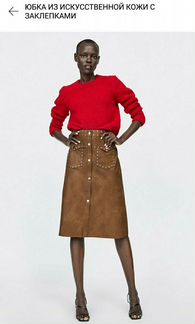Юбка zara из искусственной кожи с заклепками