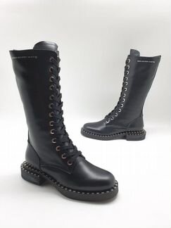 Сапоги на шнуровке Александр Ванг черные кожаные