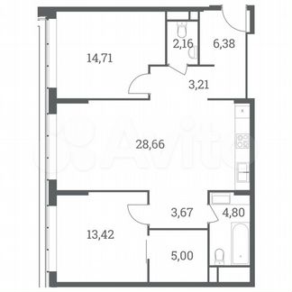 2-к квартира, 82 м², 41/51 эт.