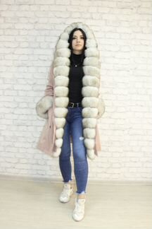 Парка розовая со светлым соболем LUX 90 см (48 р)