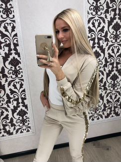 Новый бежевый костюм стильный L
