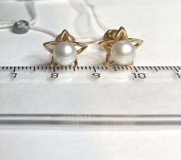 Золотые серьги пусеты 585 с жемчугом