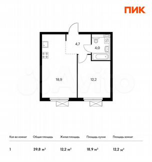 1-к квартира, 39.8 м², 8/24 эт.