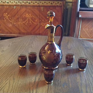 Графин и 5 стопок для водки или ликёра. Богемское