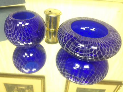 Старый пепельница зажигалка синее стекло синий не